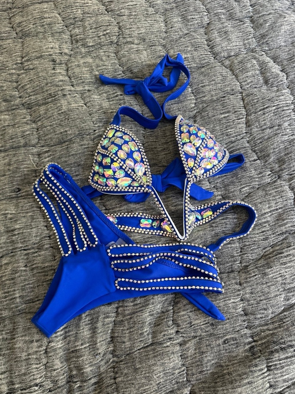 NEW Embellished Royal Blue Bikini Set with Iridescent Gems